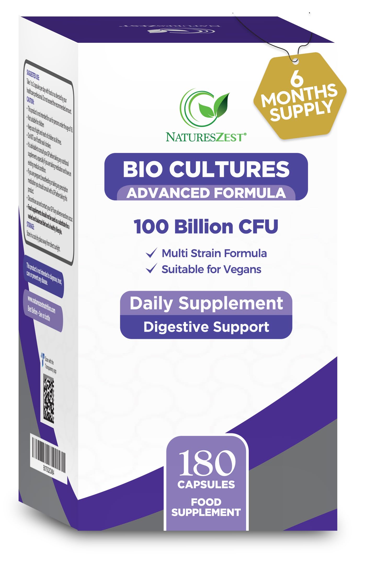 Bio Cultures Complex Probiotics & Prebiotics 100 Billion CFU - 6 Month Supply - Probiotics for Gut Health with Lactobacillus & Saccharomyces Boulardii - Probiotics for Men & Women - 180 Caps