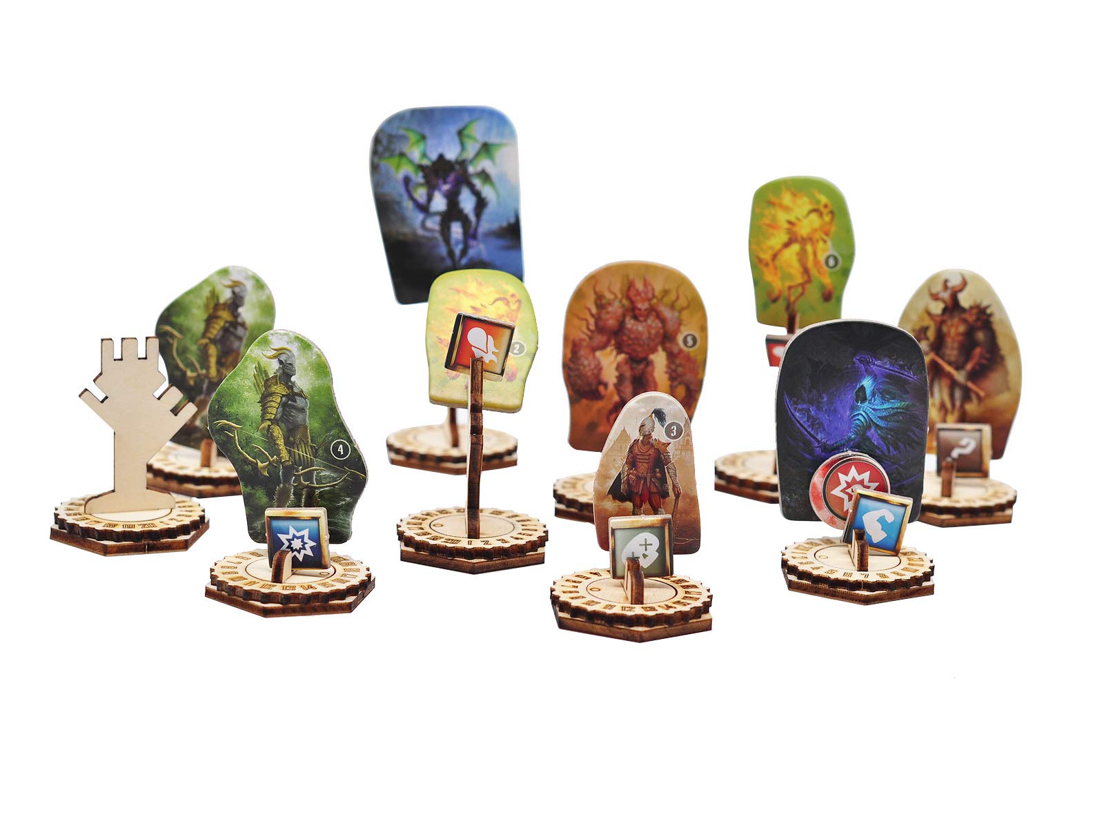 Monster Standees and Flying Stand Bases with Health Tracker and Status Token Slots Set of 30 Wooden Upgrade Accessories for Gloomhaven and Frosthaven