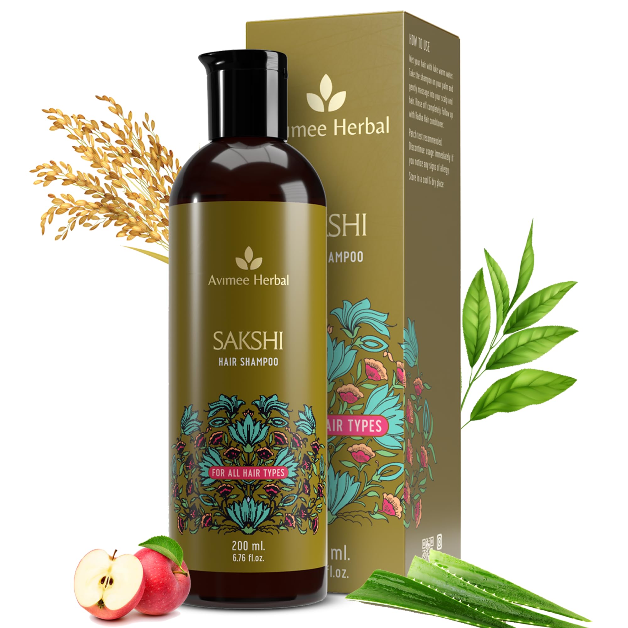 Avimee Herbal Sakshi Hair Shampoo | For All Hair Types | Deep Cleaning Shampoo With Extra Foam | Sles & Paraben Free | 200Ml