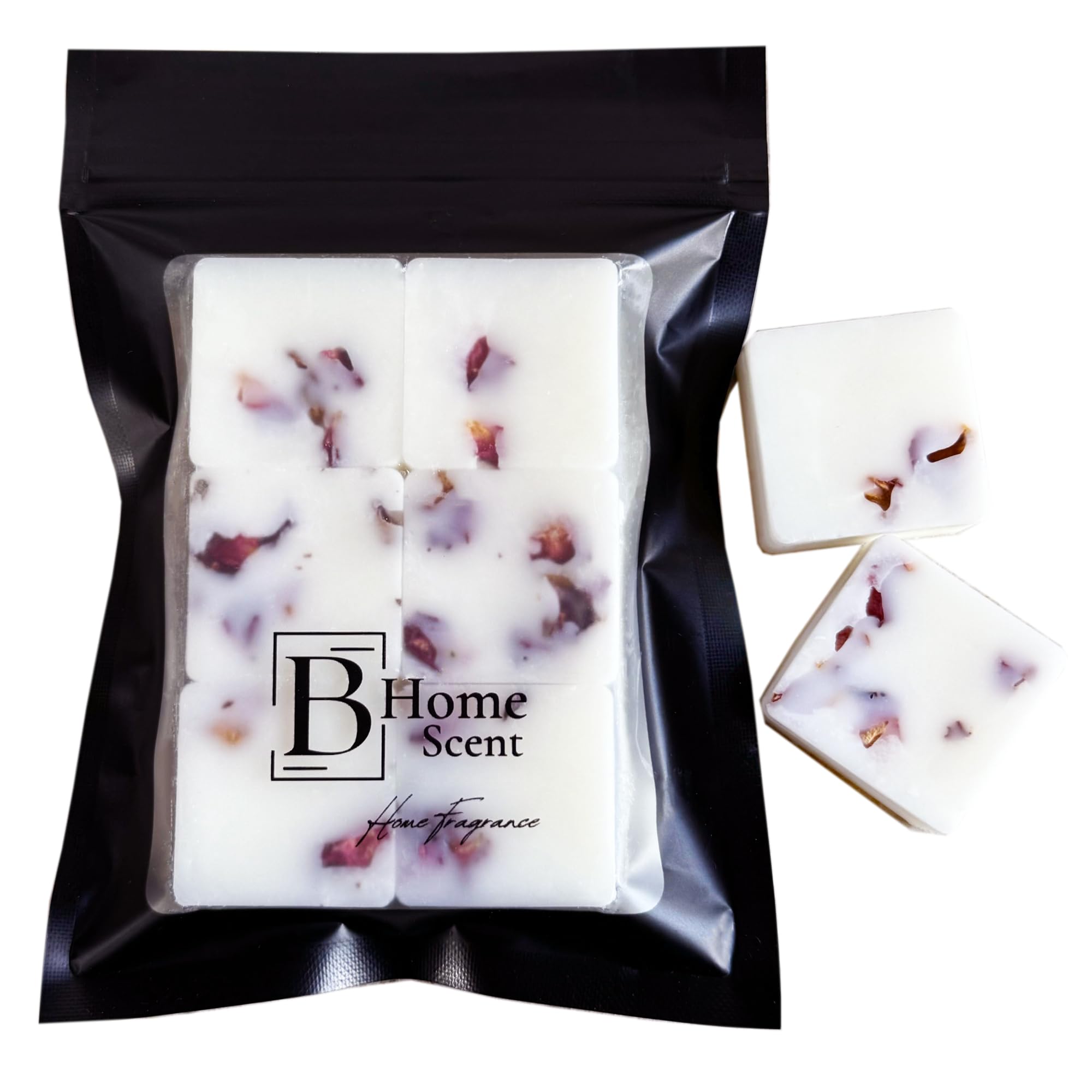 Cherry Blossom Scented Wax Melts Bag with Crushed Rose Petals - Handmade in UK, Strong Scented Candle Alternative (Pack of 6 x 12g)