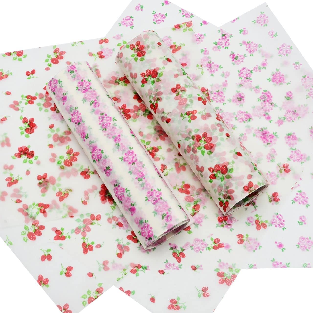 100 Sheets Wax Paper for Food, Food Grade Wrapping Paper Baking Paper Greaseproof Waterproof Wax Paper Sheets for Hamburger Sandwich Bread Candy Biscuit Chocolate (Rose/Strawberry)