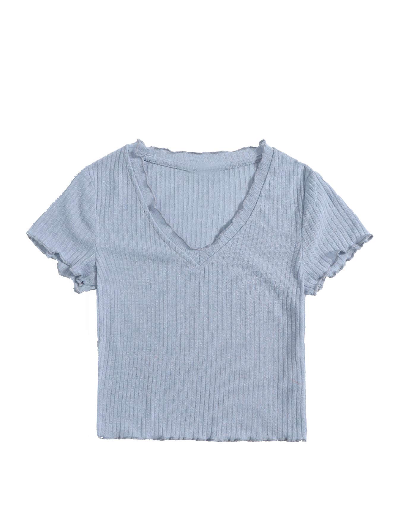 SweatyRocksWomen's Basic Short Sleeve V Neck Ribbed Knit Crop Top Tee Shirt