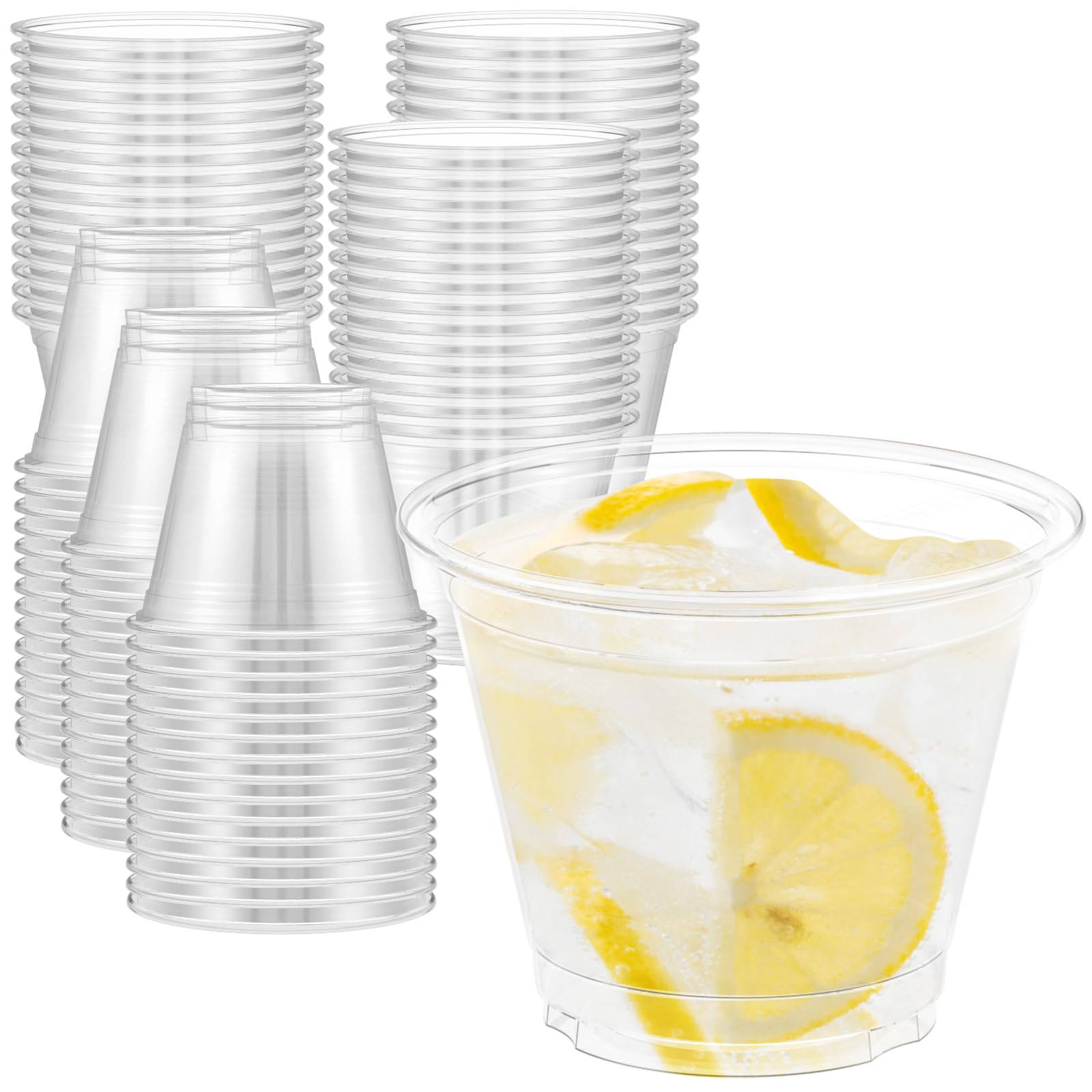 Dealusy 100 Pack 9 oz Clear Plastic Cups, Sturdy & Food Safe Disposable Cups, Clear Cups Plastic Cups for Party, Plastic Wine Cups Cocktail Cups Punch Cups