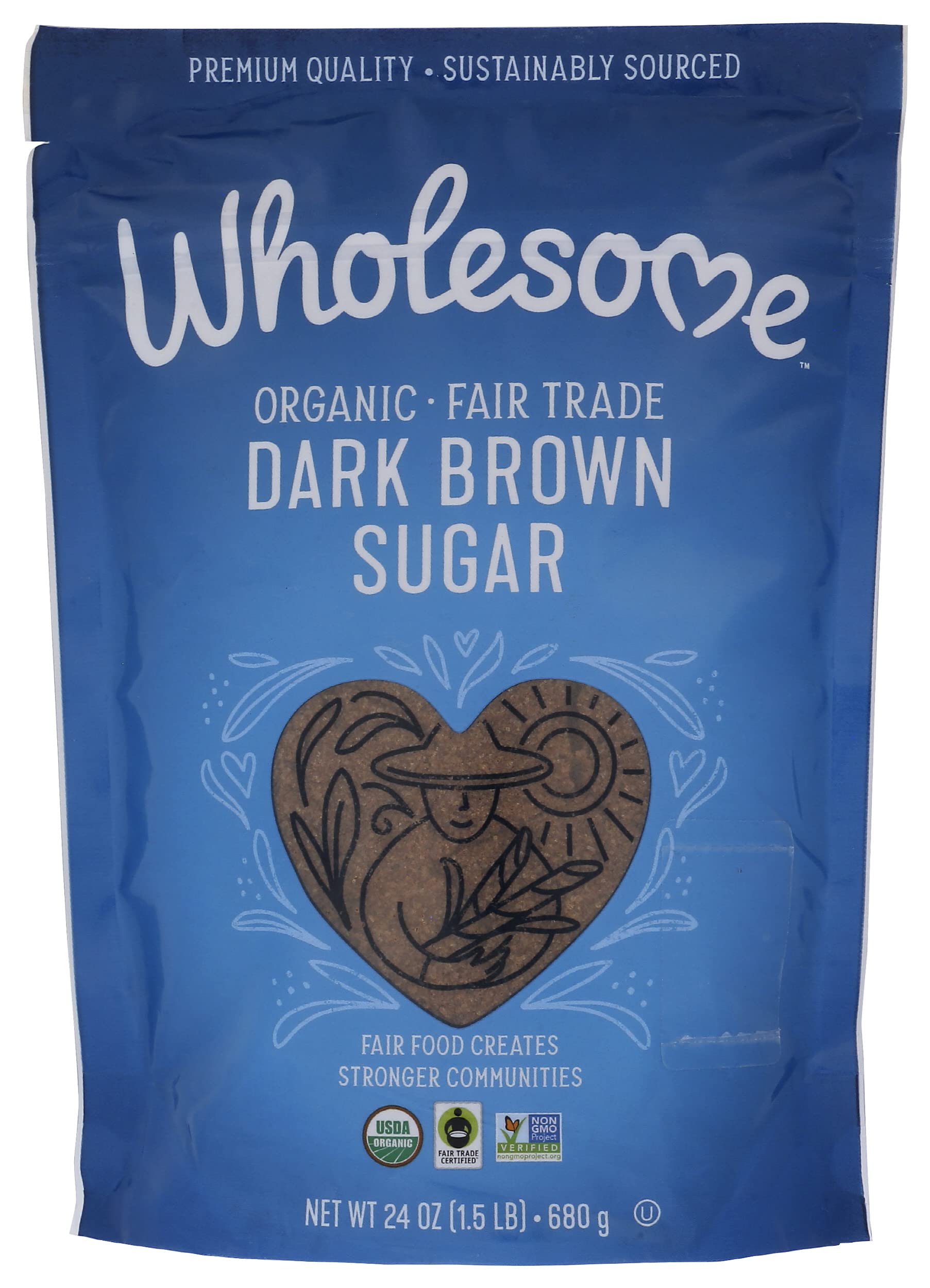 Wholesome Sweeteners 24-Ounce Organic Dark Brown Sugar, Fair Trade, Non GMO, Gluten Free & Vegan, Sugar for Baking and Glazing, 1 Pack