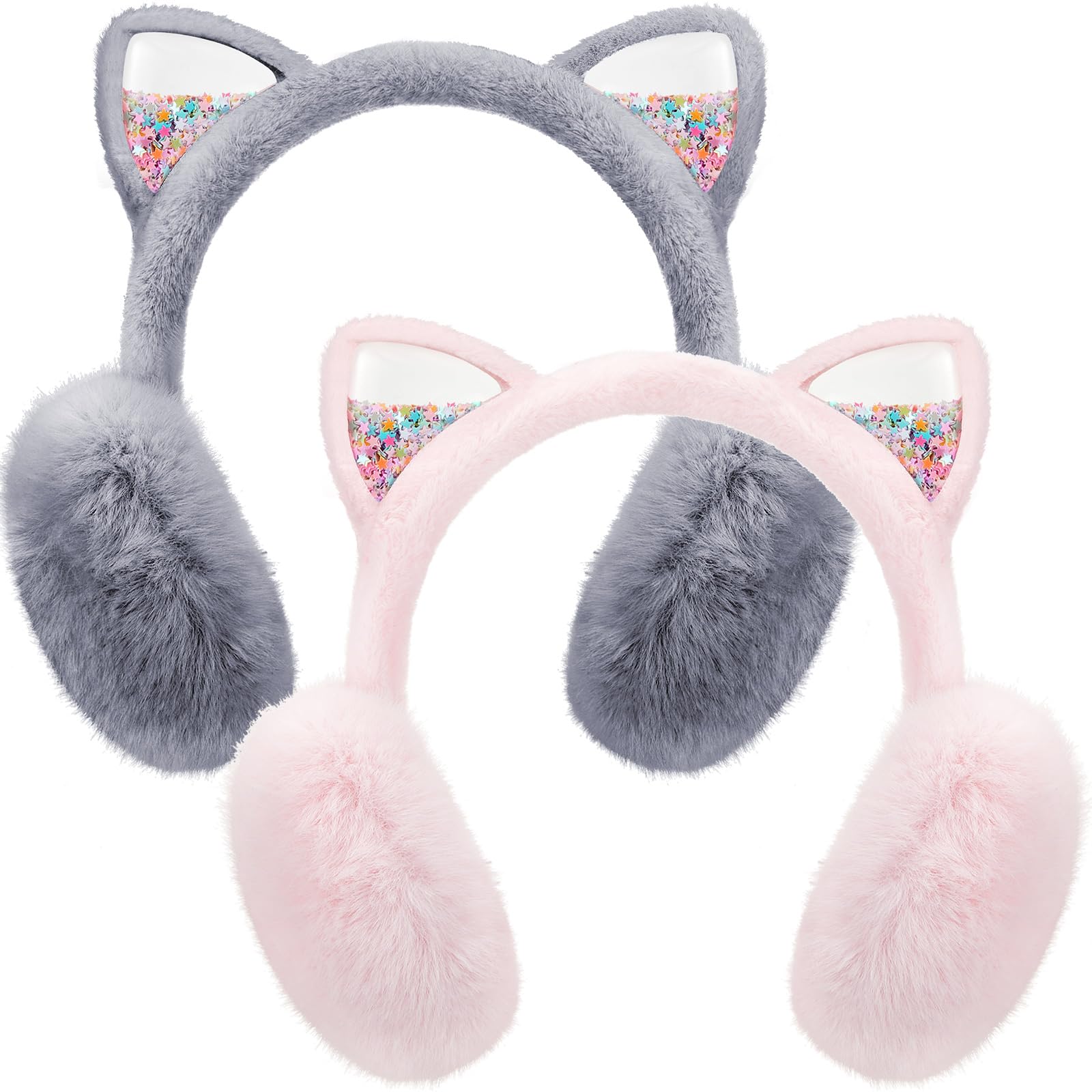 Henoyso2 Pcs Cute Animal Earmuffs Winter Kids Earmuff Warm Fluffy Cat Ear Earmuffs for Girls Boys Kids Children Outdoor