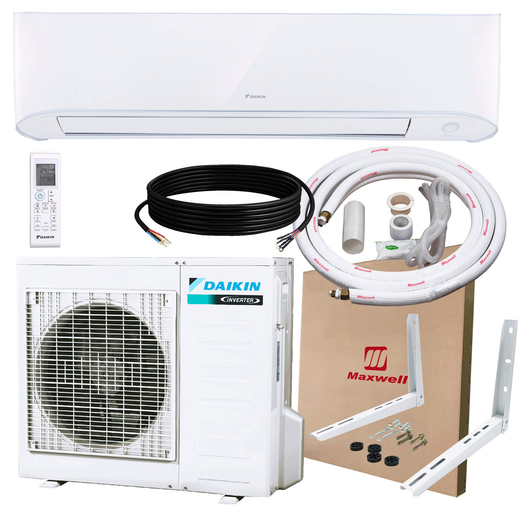 DAIKIN 24,000 BTU 19 SEER Ductless Mini Split A/C Heat Pump System Maxwell 15-ft Installation Kit and Wall Mounting Bracket