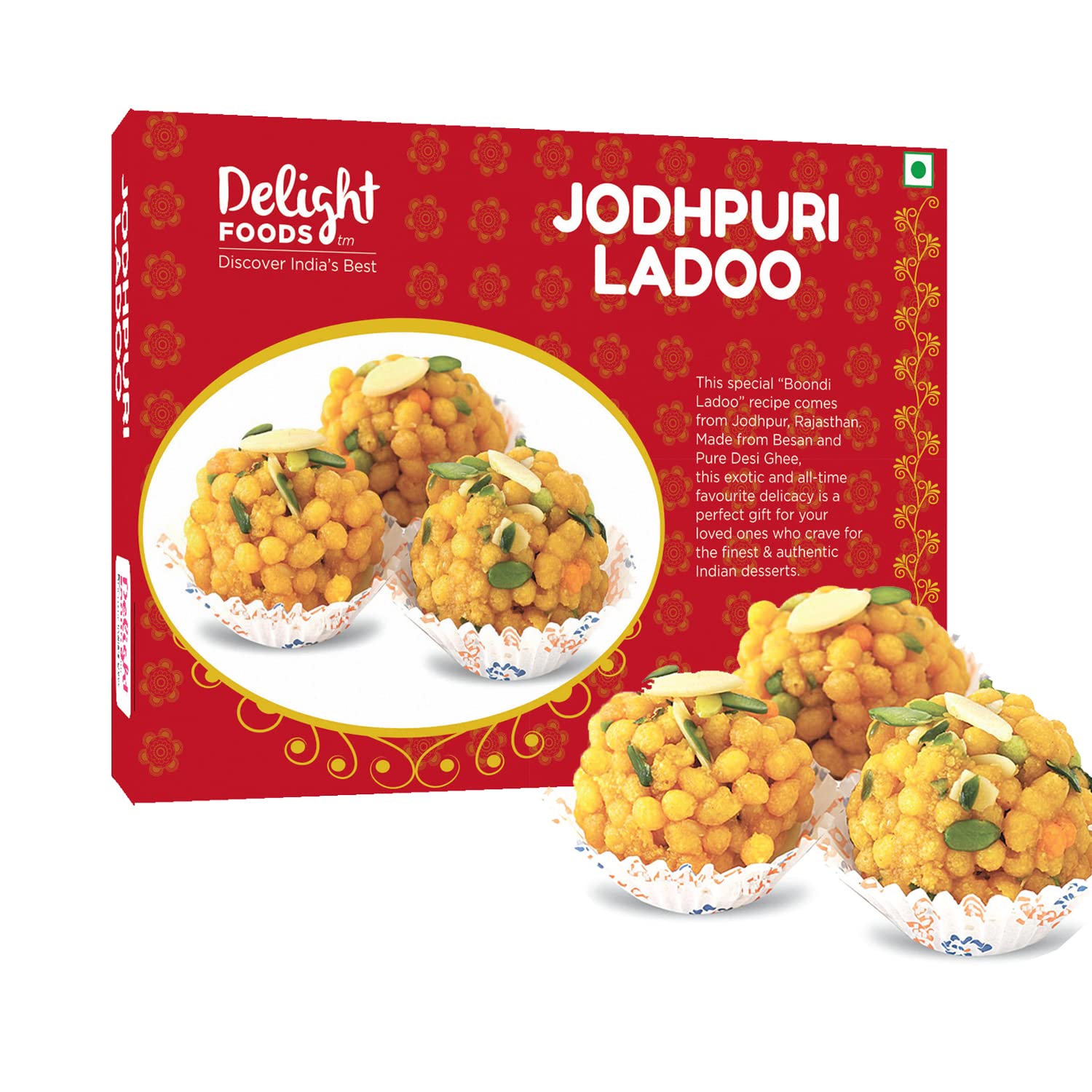 Delight Foods Desi Ghee Regular Jodhpuri Boondi Ladoo Pack, 400 g