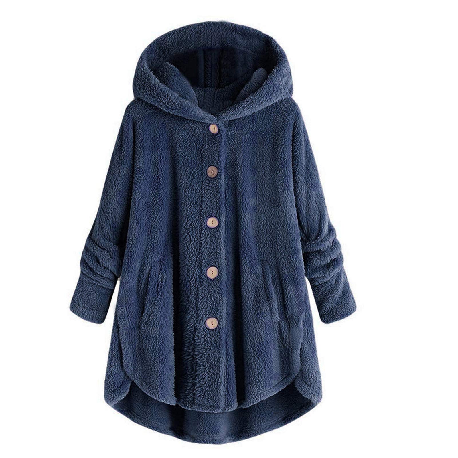 Winter Coats for Women Casual Button Down Fuzzy Fleece Jackets Long Sleeve Hooded Cardigan Outerwear With Pockets