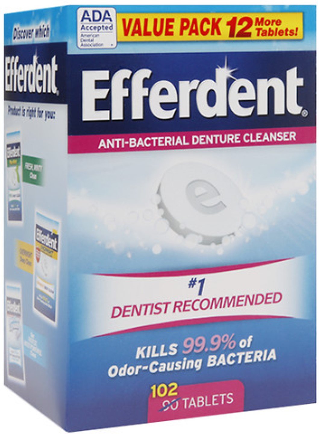 Efferdent Anti-Bacterial Denture Cleanser Tablets - 102 ct, Pack of 5