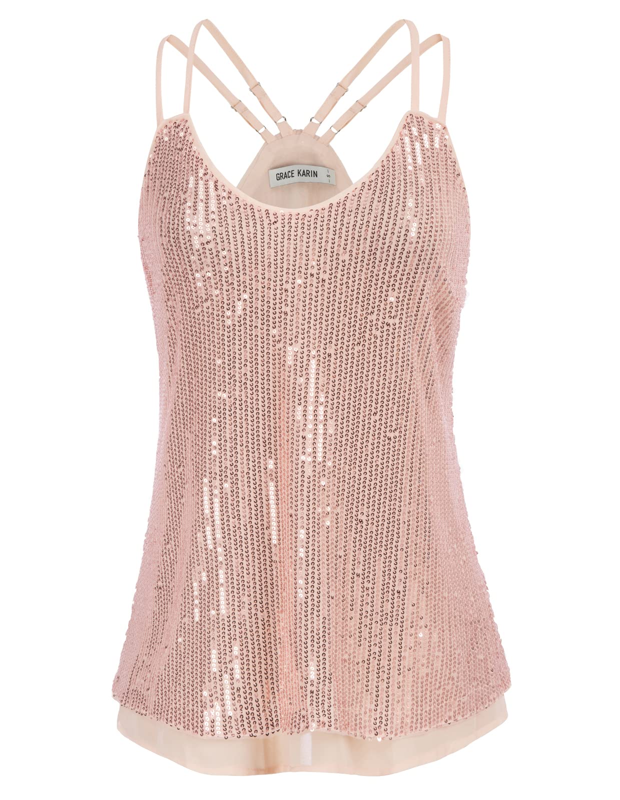 GRACE KARIN Women's Sleeveless Sparkle Shimmer Camisole Vest Sequin Tank Tops