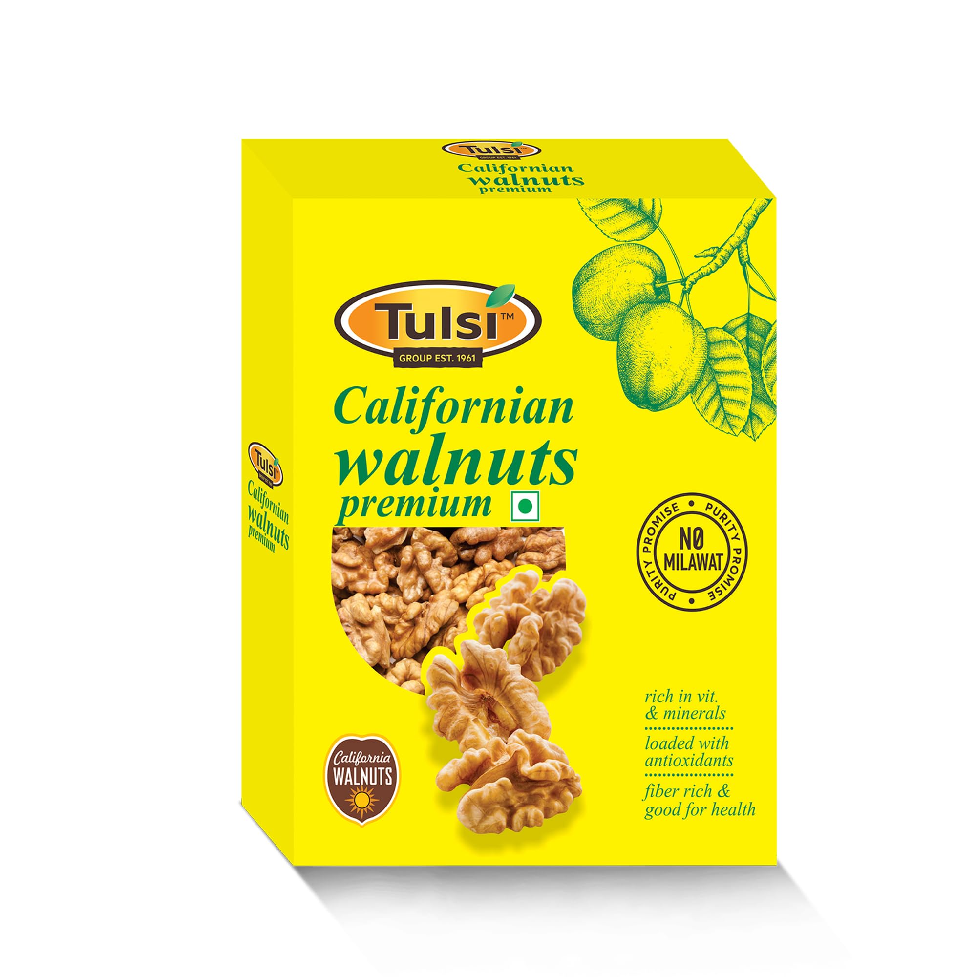 Tulsi California Walnut Kernels Premium 200g | Light Colored Halves | Large Size | Rich in Omega-3 | Akhrot Giri | Delightful Snack | Without Shell | Brain Food | Crunchy Nuts | Rich in Dietary Fiber