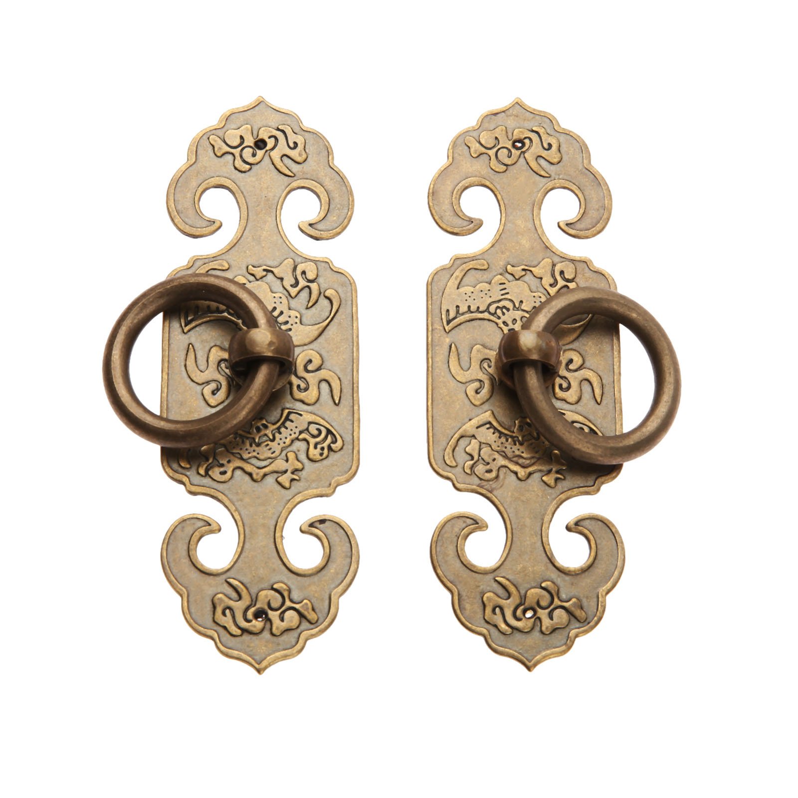 1Pair 3.94"x1.26" Antique Brass Cabinet Closet Door Pull Handle Chinese Furniture Hardware,Antique Brass