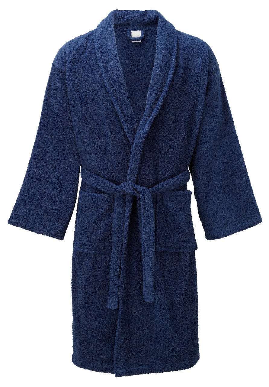 ShopOnline® 100% Egyptian Cotton Luxury Super Soft Unisex Terry Towelling Housecoat Bath Robe Dressing Gown (One Size, Navy)