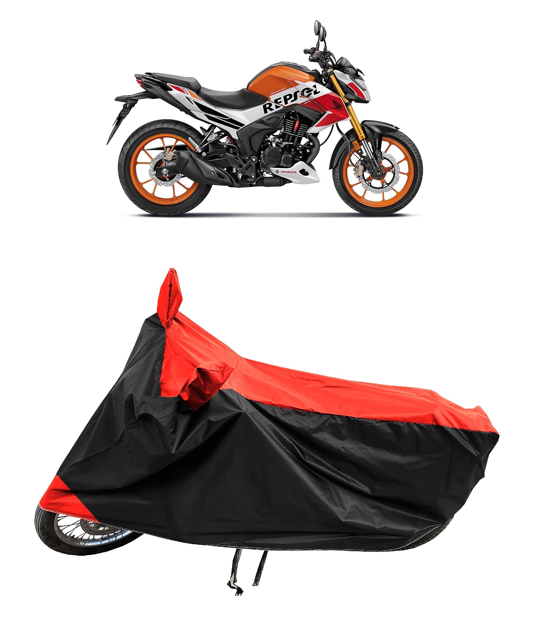 TRICWAY Presents Premium Polyester Fabric Two Wheeler Bike/Scooty Body Cover for Honda Hornet 2.0 Repsol Edition with Semi Waterproof and Dust Proof (Red Stripe)