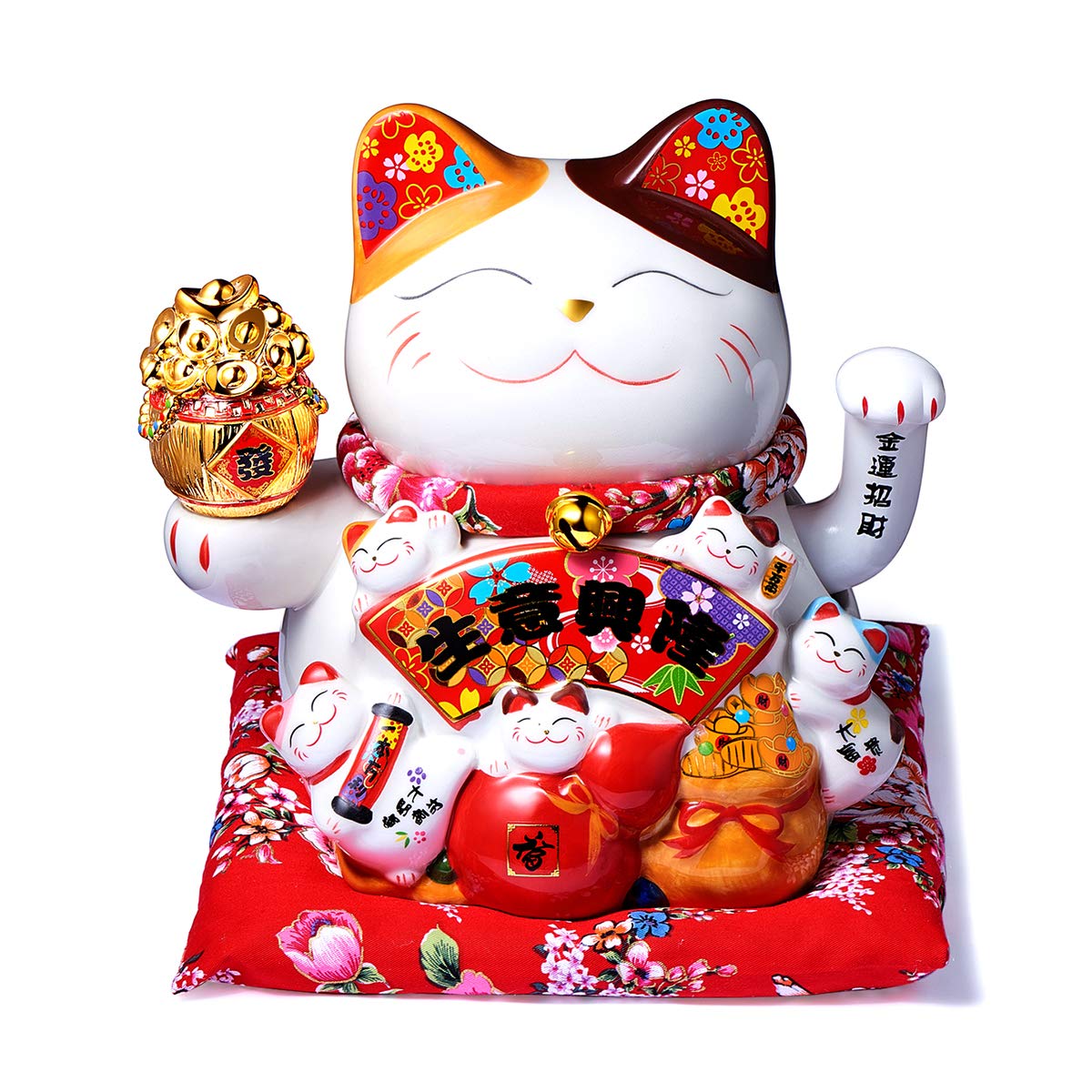 8‘’ Cute Ceramic Waving Lucky cat Fortune Cat Ornament Large Size Manekineko Cat Collectible Figurine Home&Shop Decorations Business Gift Present White Cat,Waving cat