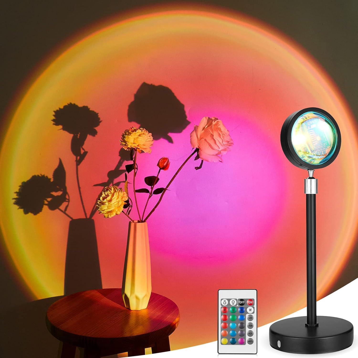 Wisfunlly Sunset Lamp Projector, Multicolor Changing LED Projection Lamp, Switch Button and APP Control 360 Degree Rotation Sunlight Lamp for Bedroom, Photography, Party, Tiktok Live, Room Decor