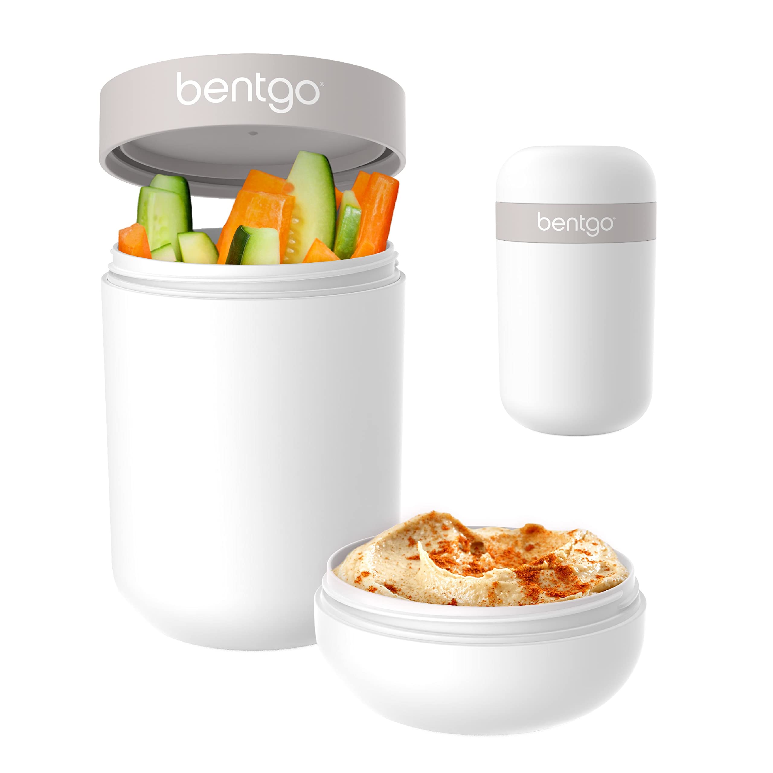 Bentgo Snack Cup - Reusable Snack Container with Leak-Proof Design, Toppings Compartment, and Dual-Sealing Lid, Portable & Lightweight for Work, Travel, Gym - Dishwasher Safe (White)