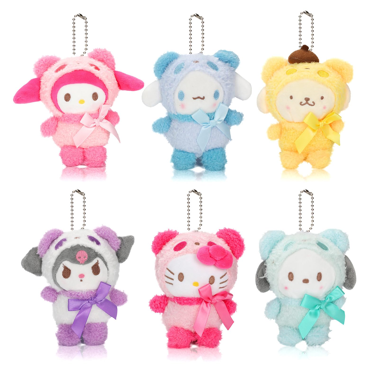 6Pcs Kitten Anime Plush Set, 6 Inch Kawaii Plush with Hook Cute Japanese Cartoon Plush Stuffed Animals Plushies Gift for Room Decor for Girls Boys Fans