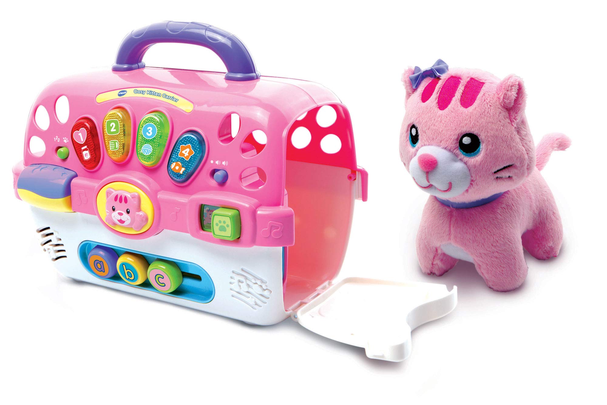 VTech Cosy Kitten Carrier Interactive Baby Activity Center with Animal Baby Toy, Educational , Musical , Sound Toy with Different Music Styles From 9 months to 3 Years,Pink,16.3 x 37.5 x 27.9 cm