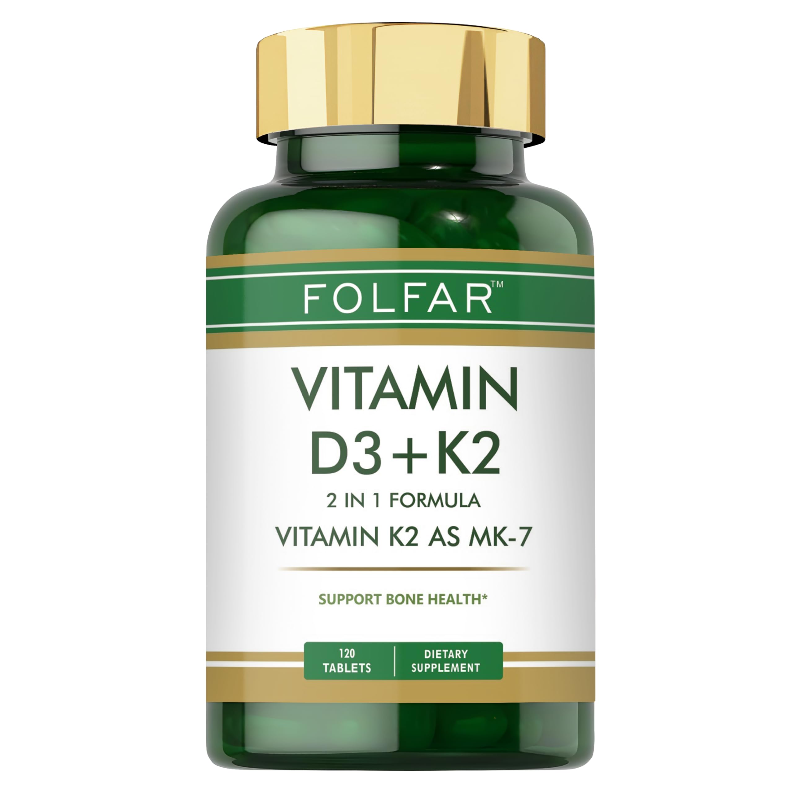 FOLFARVitamin D3 4000 IU + K2 as MK-7 (100 mcg) - 120 Tablets | 2-in-1 Formula for Optimal Bone Health Support | Promotes Calcium Absorption, Supports Immune Function & Heart Health| Non GMO