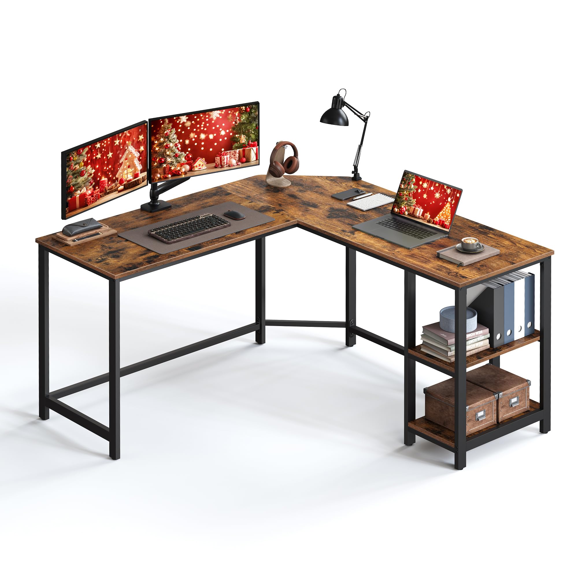 VASAGLE L-Shaped Computer Desk, Corner Desk, 54-Inch Writing Study Workstation, Rustic Brown and Black ULWD72X​