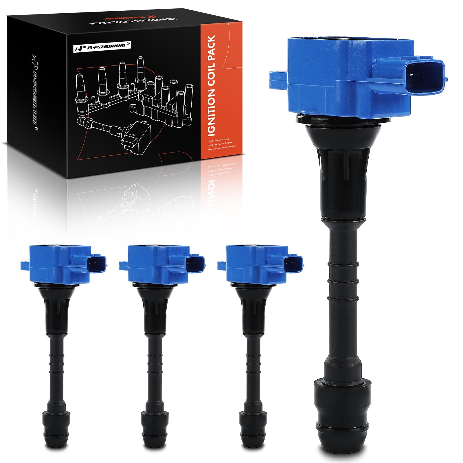 A-Premium Ignition Coil Replacement for Nissan Pulstar N16 2004, 1.8L L4, Blue, A Set of 4