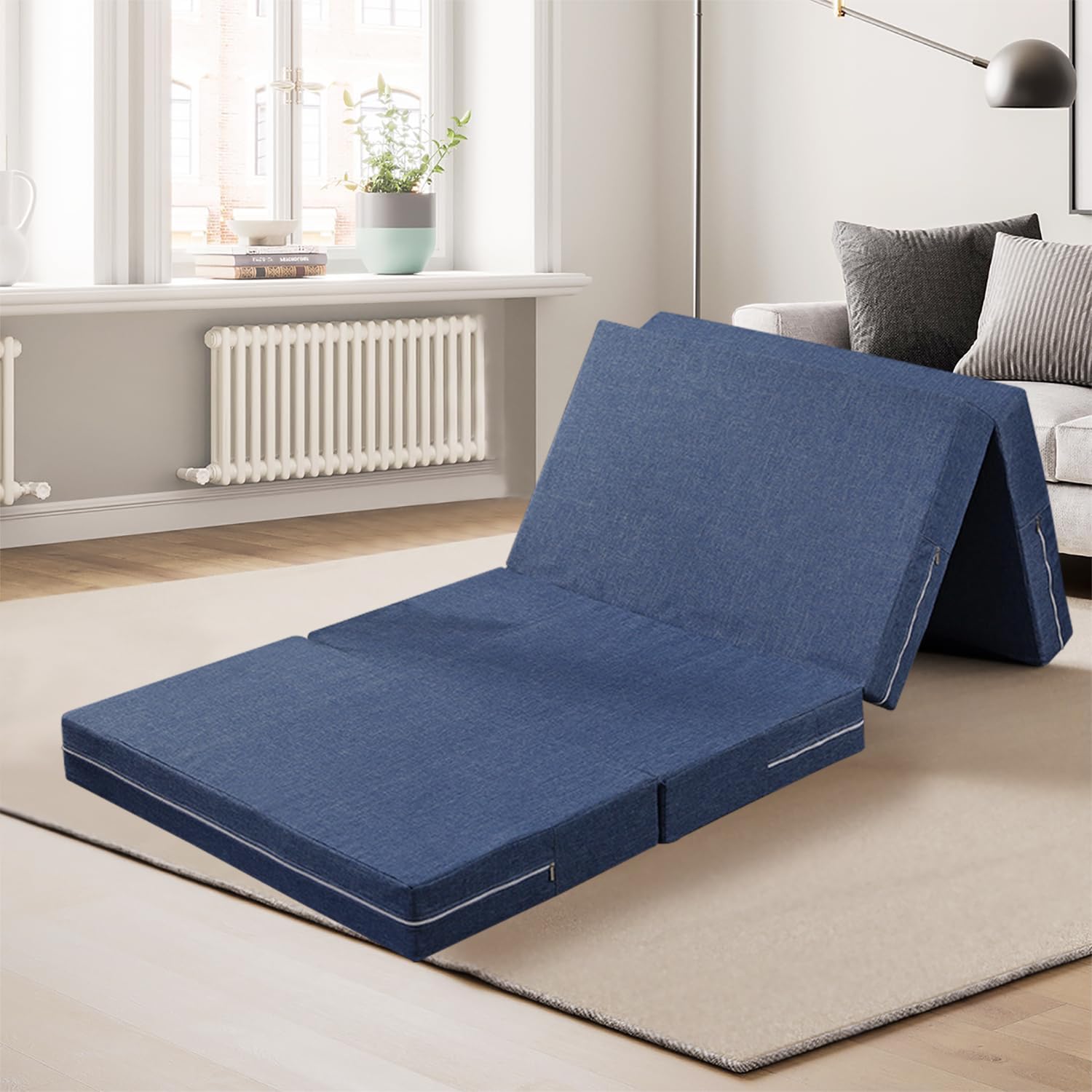 Gluckluz Folding Mattress 8cm Thick Medical Foam Mattress Topper 4-Folding Guest Mat Portable Mattress with Breathable & Washable Cover for Single Bed Floor Camping Playroom Nap (Blue, 200 * 90 * 8cm)