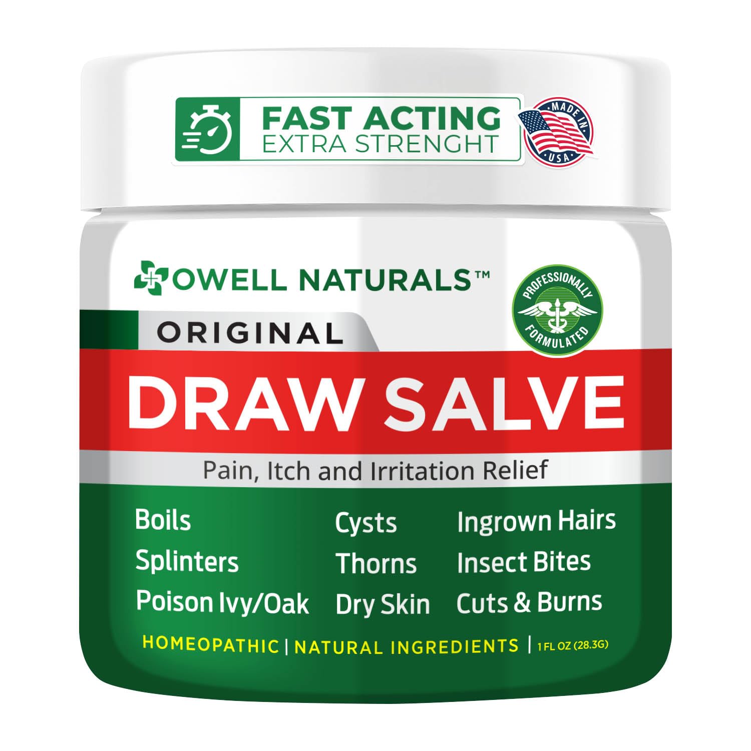 OWELL Naturals Drawing Salve Ointment 1oz, ingrown Hair Boil, Splinter Remover, Bug and Spider Bites, bee Sting, Mosquito bite Itch, Poison Ivy