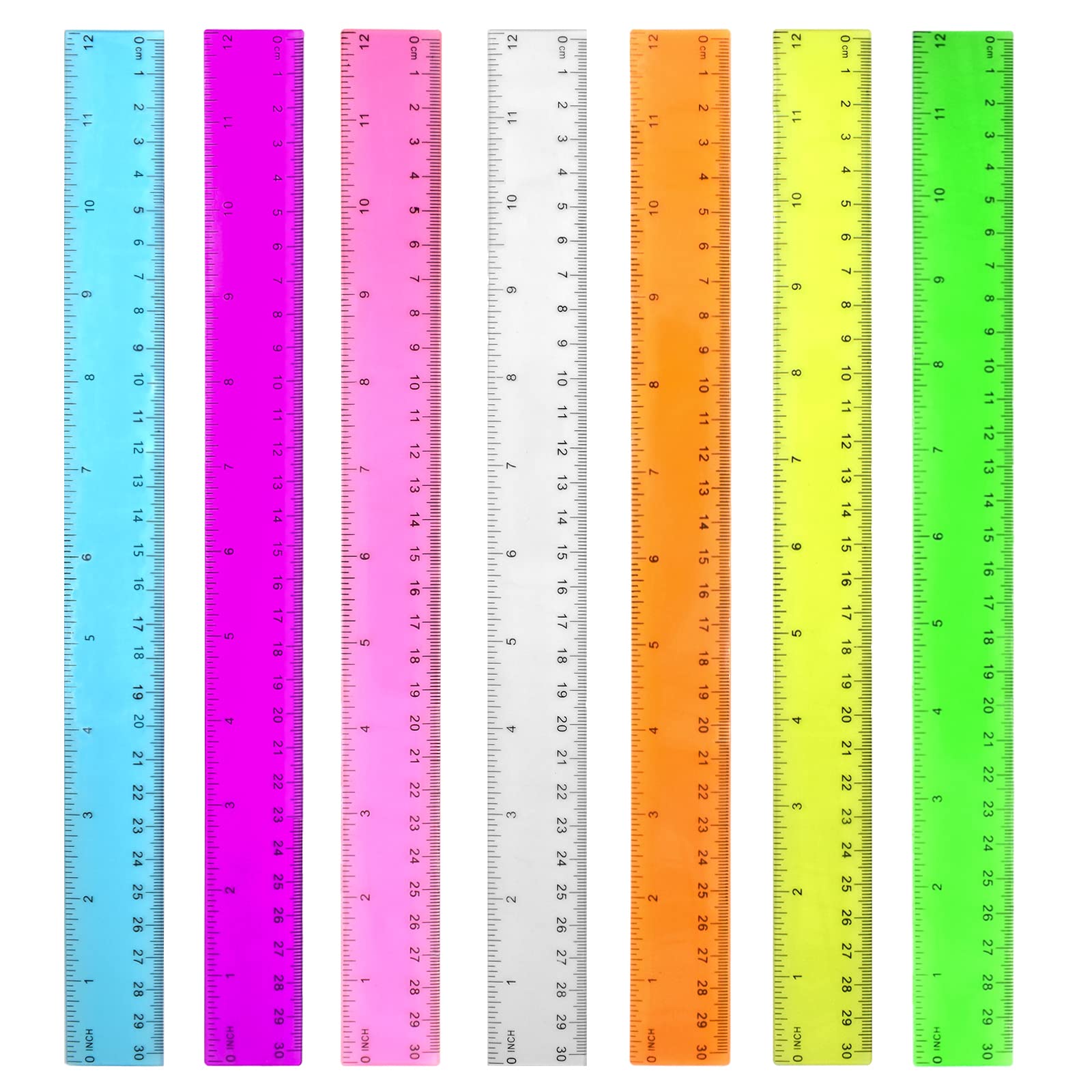 Color Transparent Ruler Plastic Rulers - Ruler 12 inch, Kids Ruler for School, Ruler with Centimeters, Millimeter and Inches, Assorted Colors, Clear Rulers, 7 Pack School Rulers