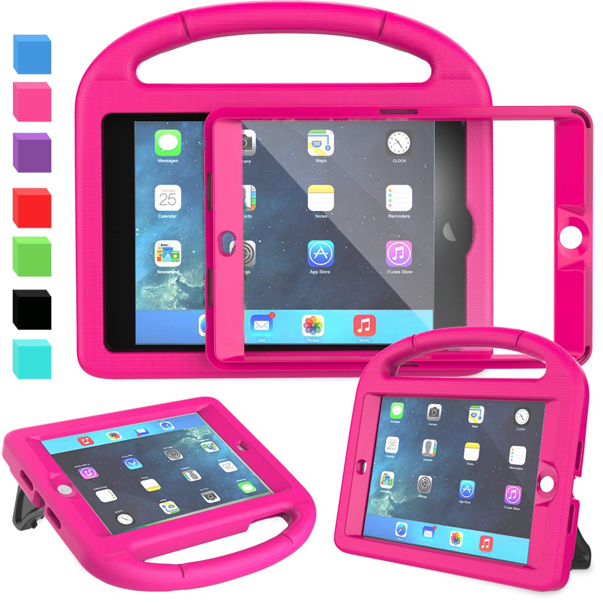 AVAWOKids Case for iPad Mini 1 2 3 - Built-in Screen Protector Light Weight Shock Proof Handle Stand Kids Cover for iPad Mini 1st Gen, iPad Mini 2nd Gen, iPad Mini 3rd Generation - Rose