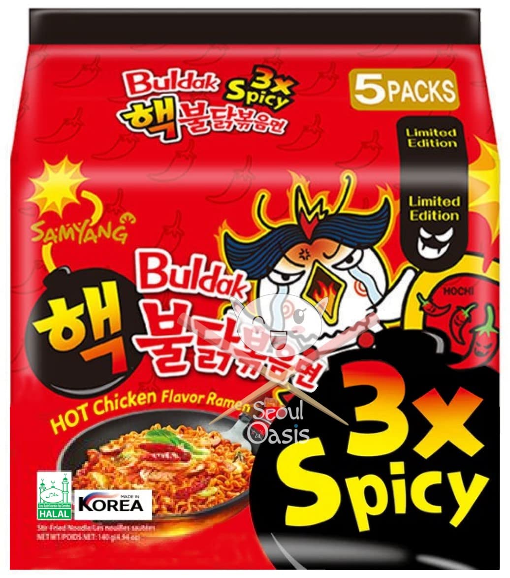 Samyang Hot 3x Spicy chicken stir fried ramen noodles | 3x Spicy Korean noodles (3x Time hot 5 PACKS)