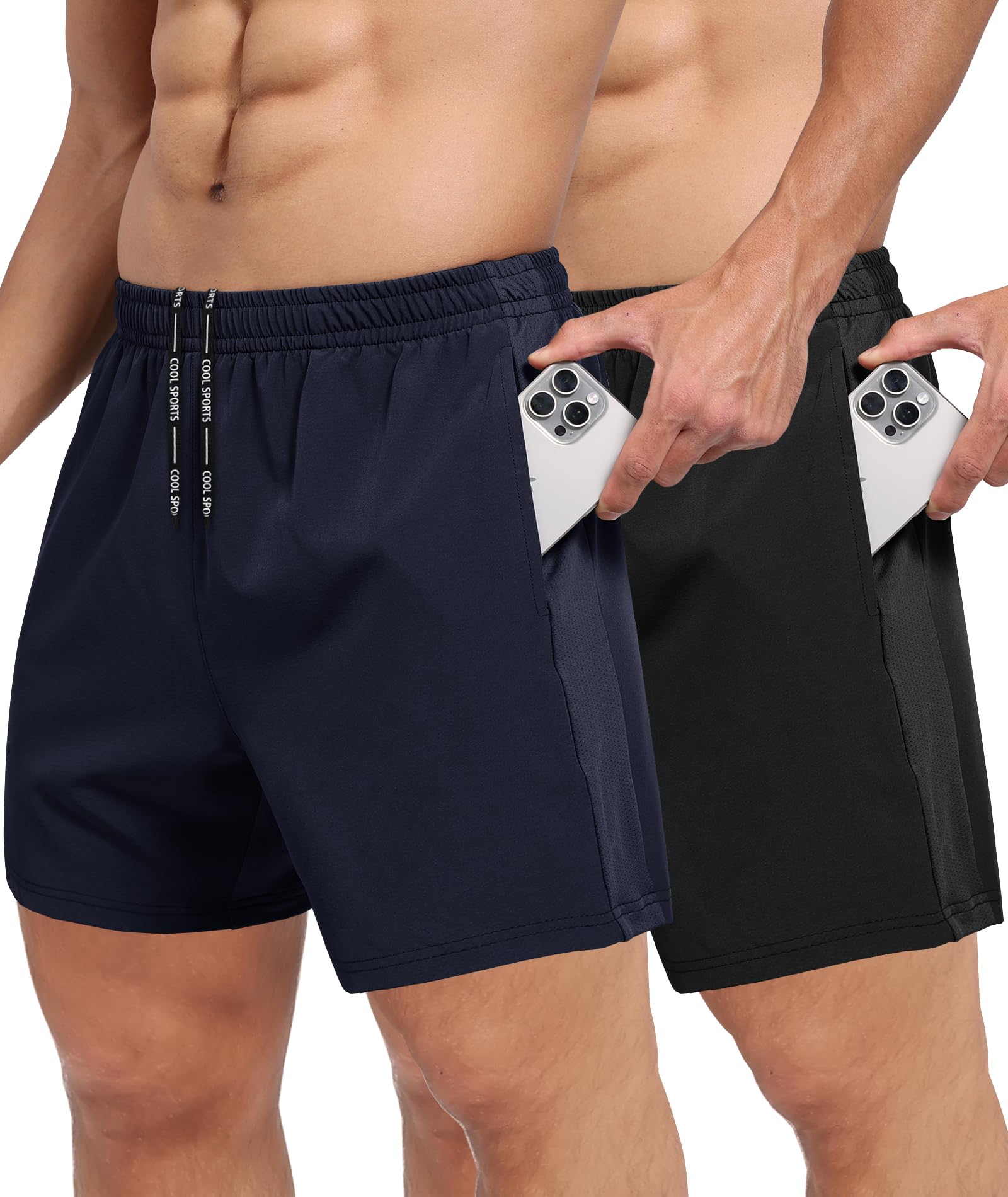 BOOJO 2 Pack Men's Gym Workout Shorts - 5'' Quick Dry Athletic Running Shorts for Casual Basketball with Zipper Pockets