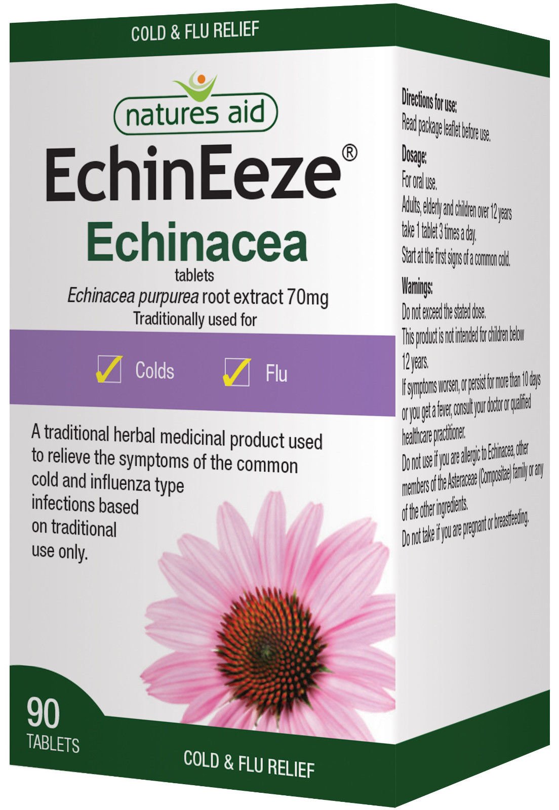 Echinacea Tablets 530mg, Relief Symptoms of Common colds, Vegan, 90 Tablets EchinEeze