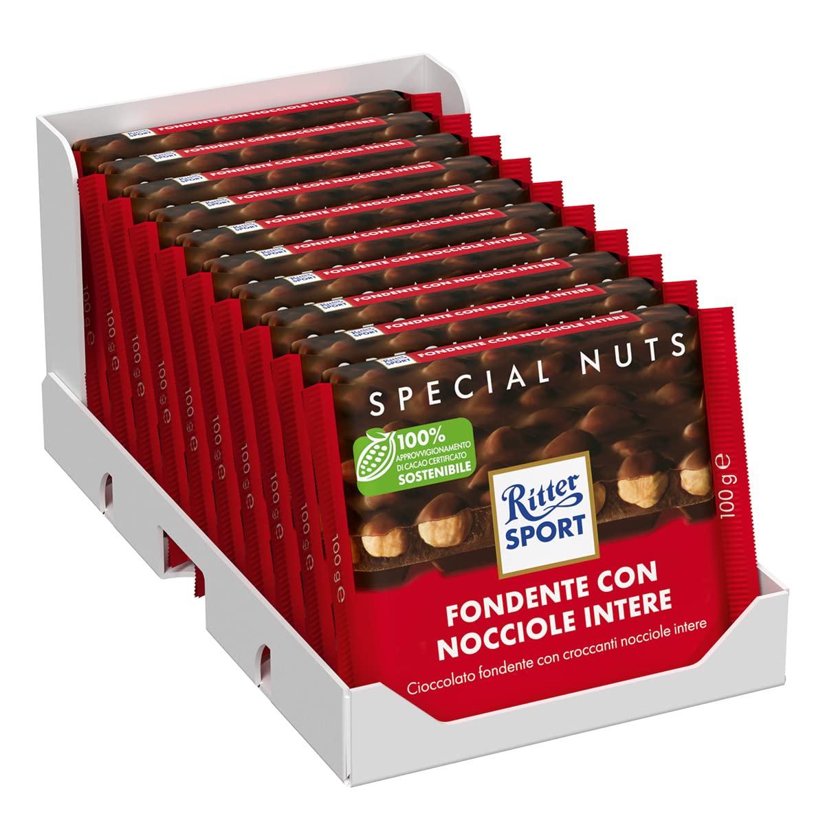 Ritter SportDark Whole Hazelnut 100g, Pack of 10