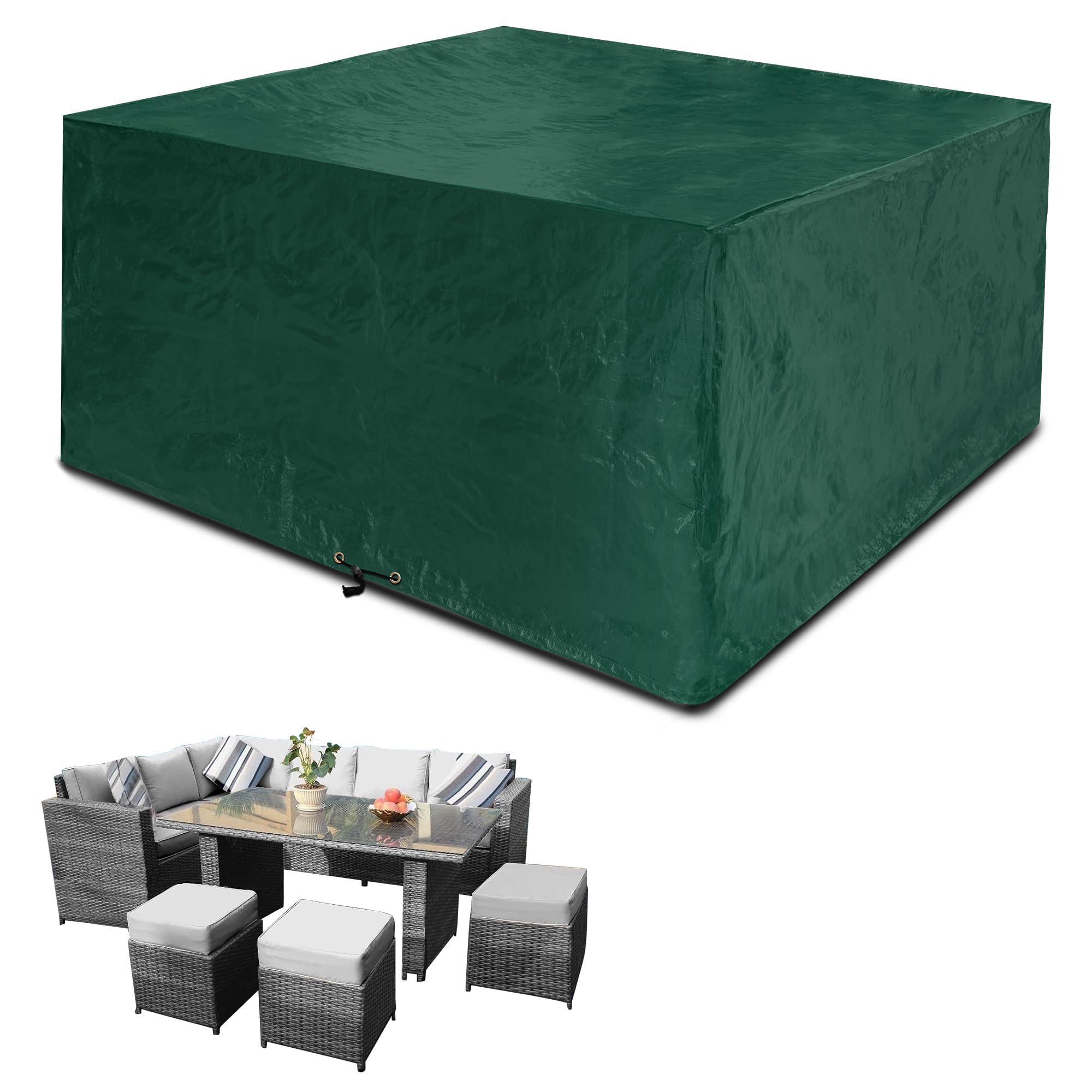 FunshotCube Garden Furniture Cover Waterproof, Outdoor Patio Cube Rattan Set Covers, Garden Square Table Cover for Chair and Table, Windproof, Anti-UV,200x200x90cm Green