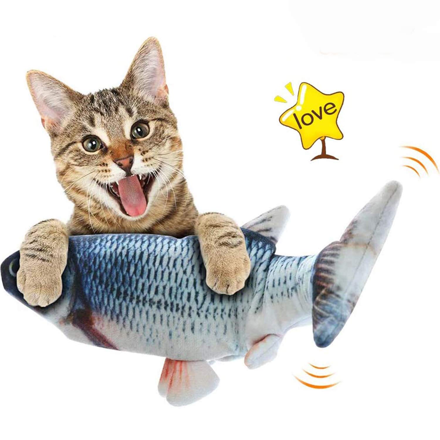 Aeruki Moving Cat Kicker Fish Toy, Realistic Flopping Fish, Wiggle Fish Catnip Toys, Motion Kitten Toy, Plush Interactive Cat Toys, Fun Toy for Cat Exercise, Cat-Fish-Toy-Kitty-Interactive Moving Fish