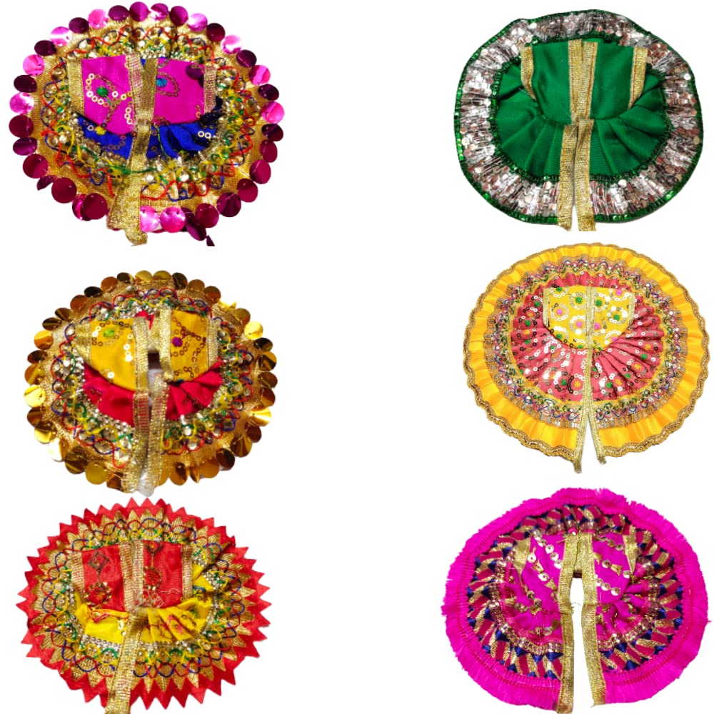 Avishi Multicolored Ladoo Gopal Poshak|Designer Cloth God Dress | Thakurji Krishna |Bhagwaan ki Poshaak |Handwork Dev Vastra |Laddu Gopal Kanha Ji poshak (5 No. Pack of 6)