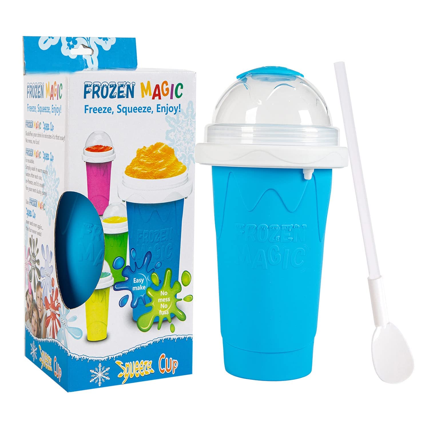 Slushie Maker Cup,Magic Quick Frozen Smoothies Cup , Double Layer Silica Cup Squeeze Cup Slushy Maker ,Summer Cooler Homemade Milk Shake Ice Cream Maker for Kids and Family (Blue)