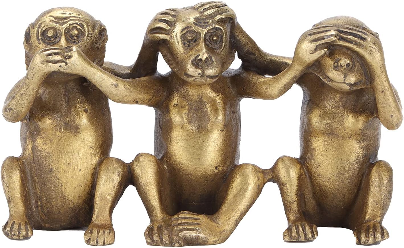 Brass Monkeys Statue, 3 Wise Monkeys Statues no Evil See no Evil Speak no Evil Figurine, Gold Modern Table Decor