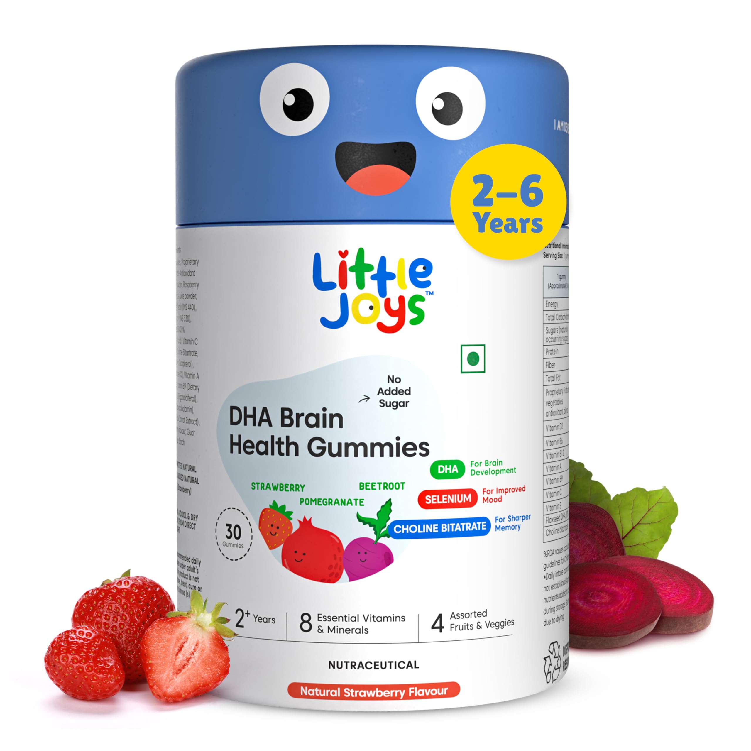 Little Joys DHA Brain Health Gummies For Kids | 2-6 years | 30 Day Pack | Improved Concentration, Mood & Sleep | Packed With 8 Vitamins & Minerals | Multivitamin Gummies For Kids With No Added Sugar