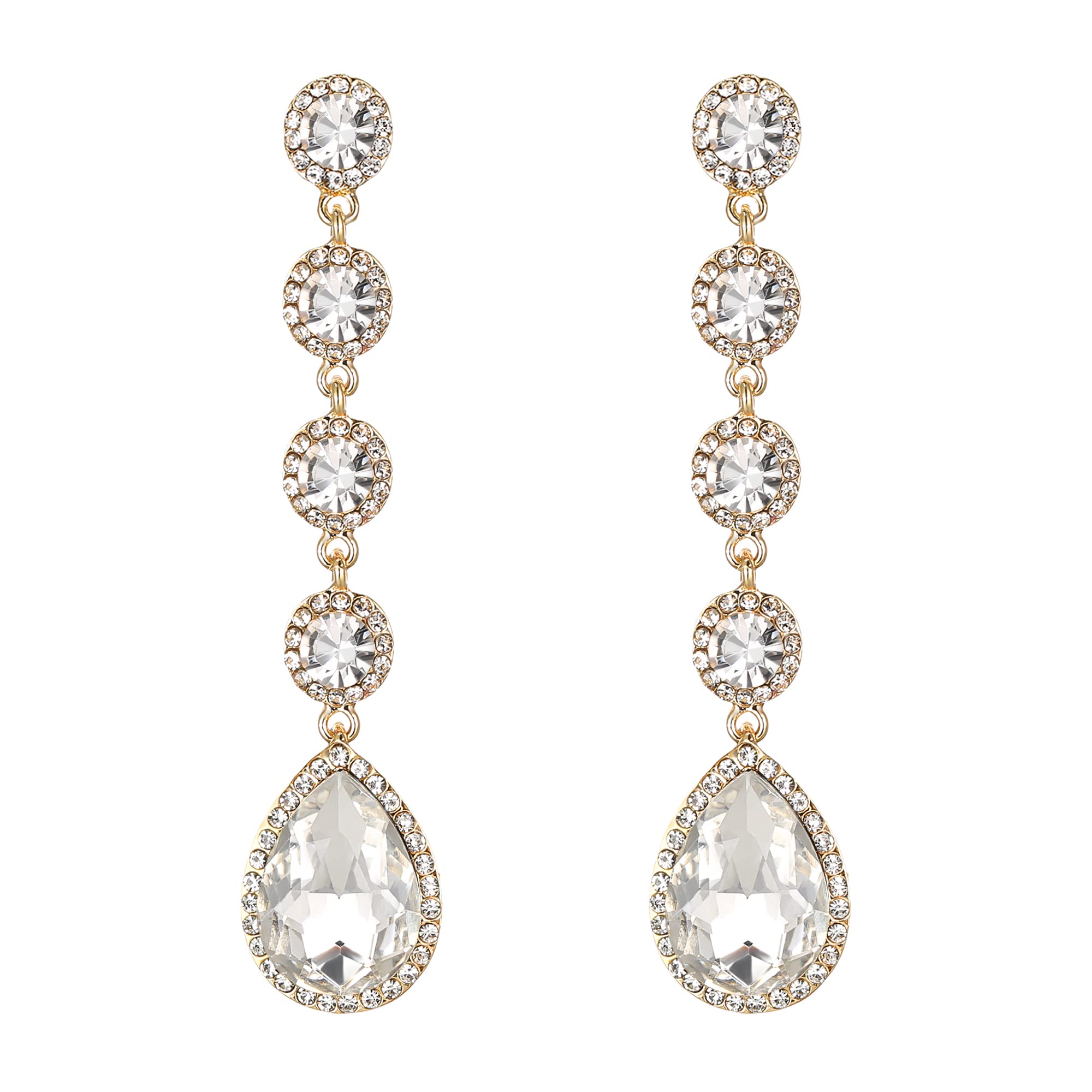 BriLoveWomen's Elegant Wedding Bridal Crystal Beaded Teardrop Chandelier Dangle Earrings