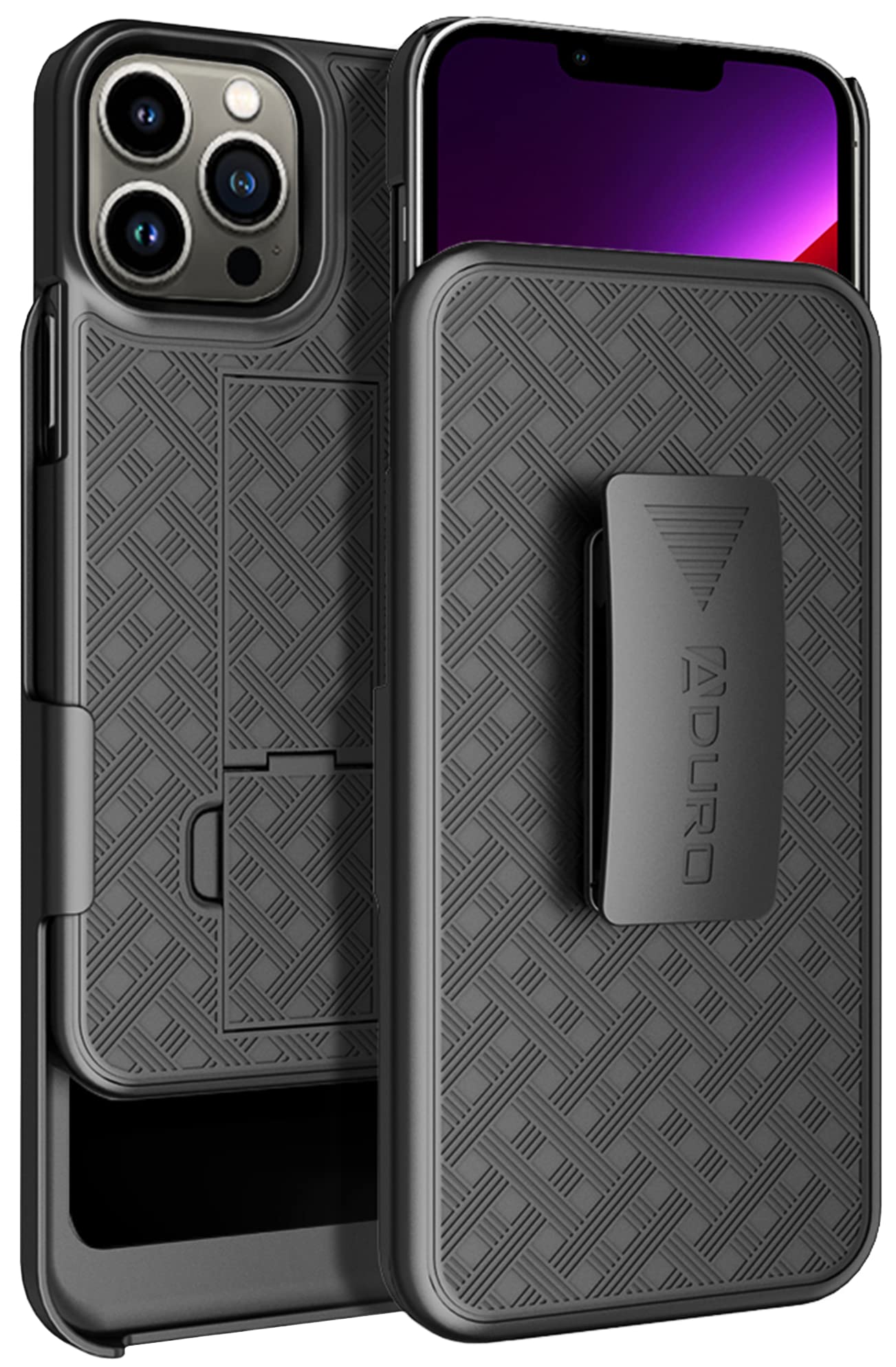 AduroCombo Case with Kickstand & Holster for iPhone 13 Pro Max, Slim Shell & Swivel Belt Clip Holster, with Built-in Kickstand for Apple iPhone (6.7") 2021