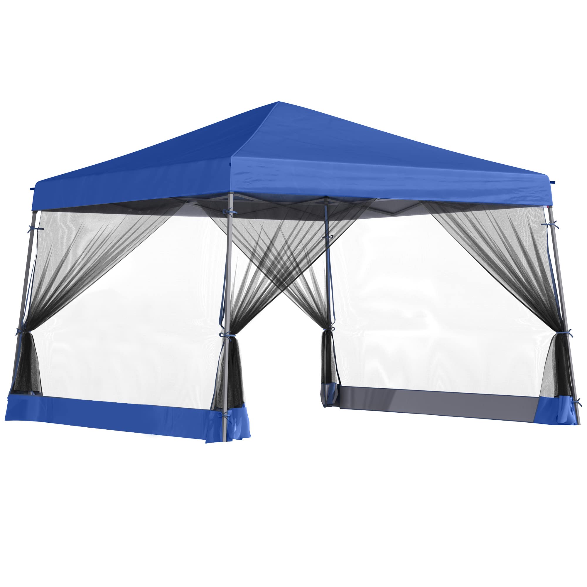 Outsunny Outdoor Garden Pop-up Gazebo Canopy Tent Sun Shade Event Shelter Folding with Adjustable Height, Mesh Screen Side Walls (3.5 M × 3.5 M Base / 3 M × 3 M Top, Blue)