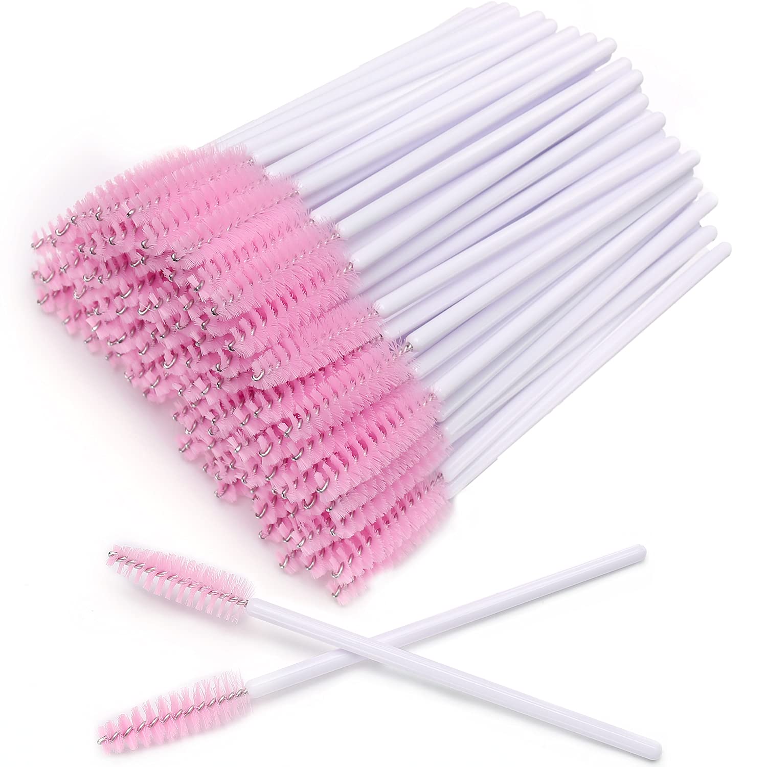 Akstore200 PCS Disposable Eyelash Brushes Mascara Wands Eye Lash Eyebrow Applicator Cosmetic Makeup Brush Tool Kits (White-Pink)