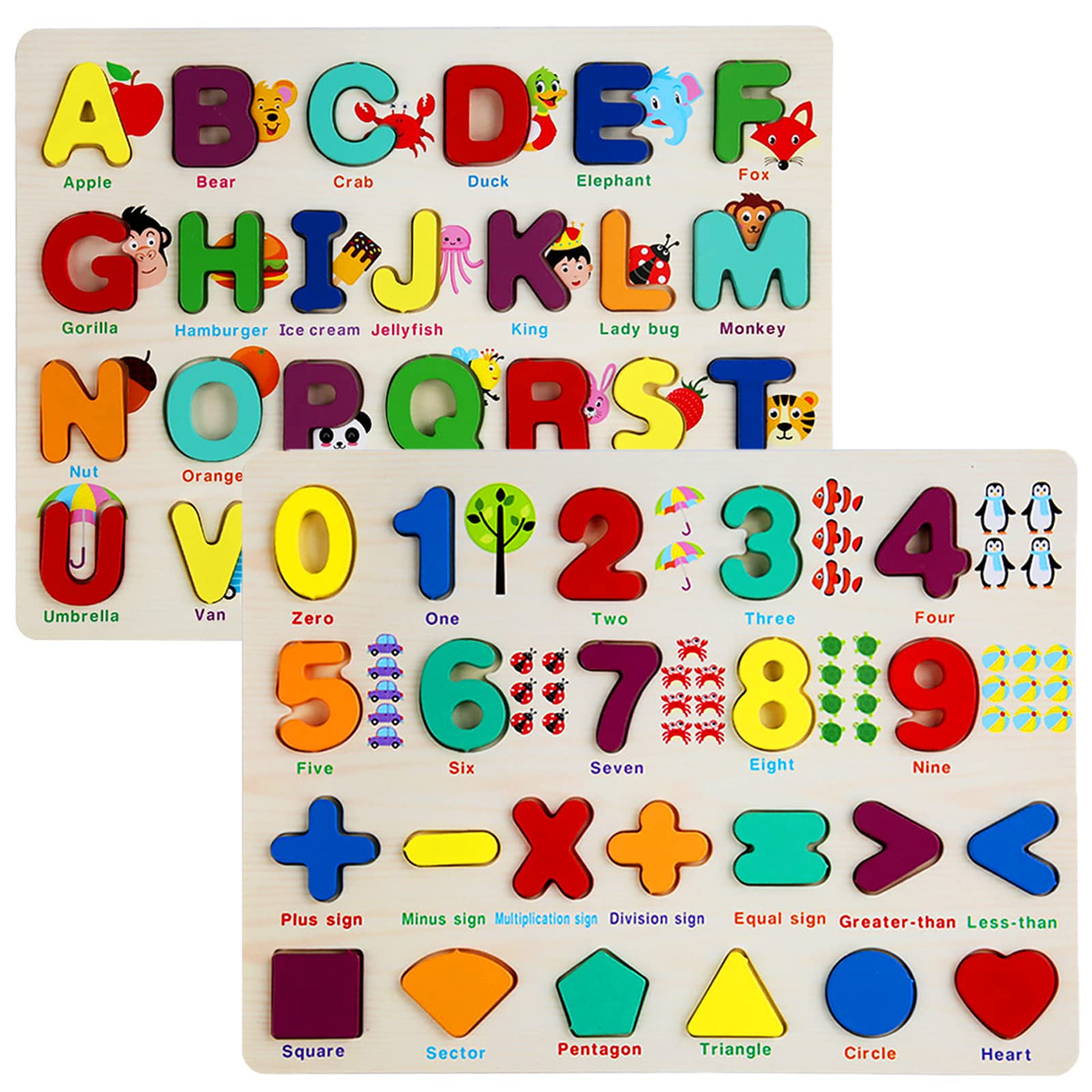 Wooden Alphabet Number Puzzle ABC Letters Sorting Board Blocks Shape Matching Game Jigsaw Educational Early Learning Toy Gift for Preschool 3 4 5 Years Old Kids Toddlers Girls Boys