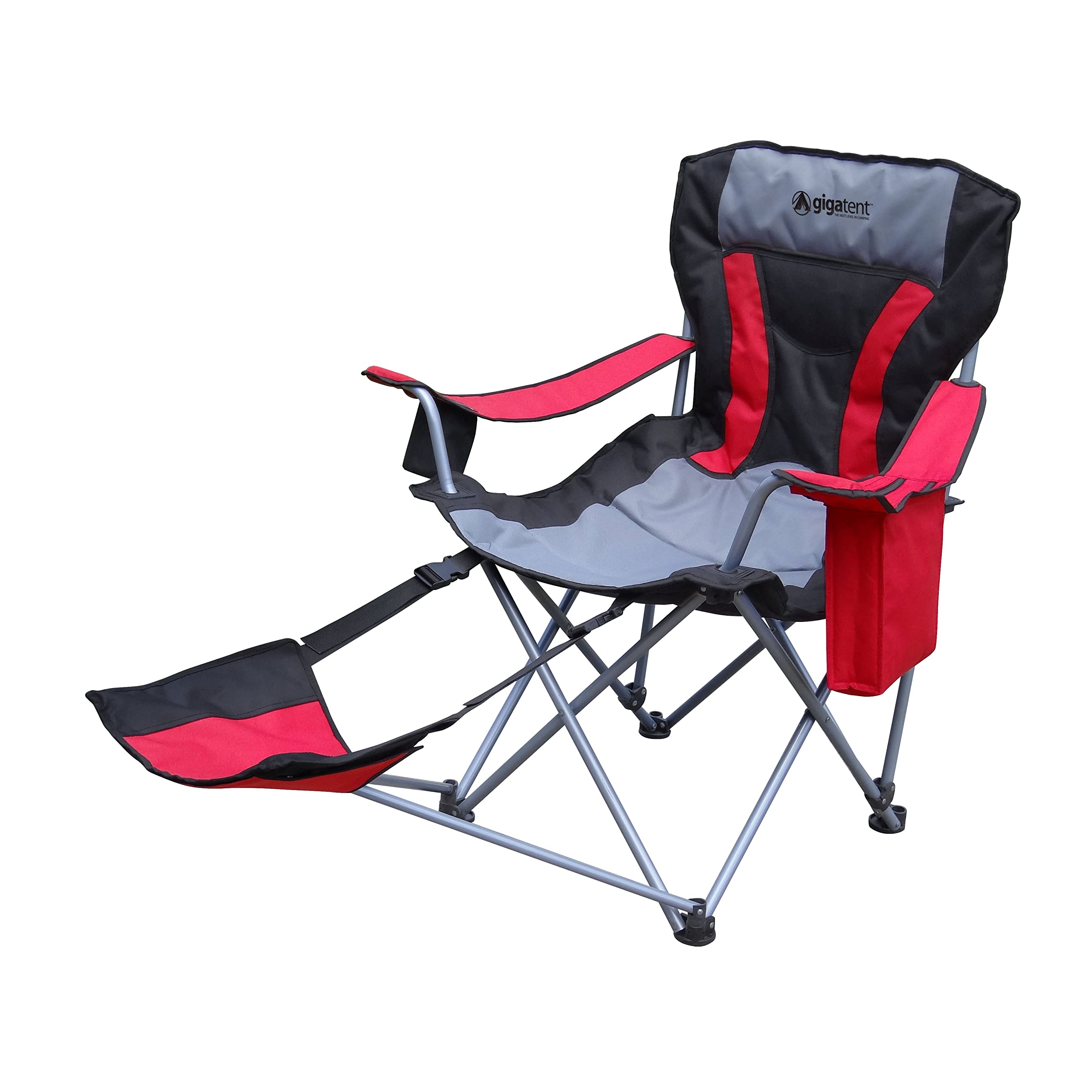 Camping Chair with Foot Rest, Built-in Tablet/Cell Phone Viewing System, Built-in Cooler and Cup Holder (Red)