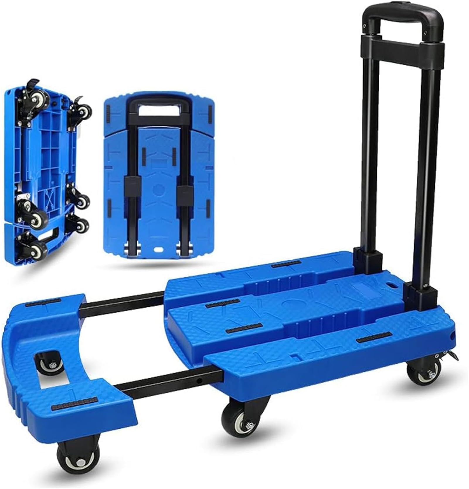 MOTIM Folding Hand Truck, Portable Platform Weight Trolley Collapsible, Folding Dolly with 6 Wheels and 2 Elastic Ropes for Luggage, Personal, Travel, Auto, Moving and Office Use