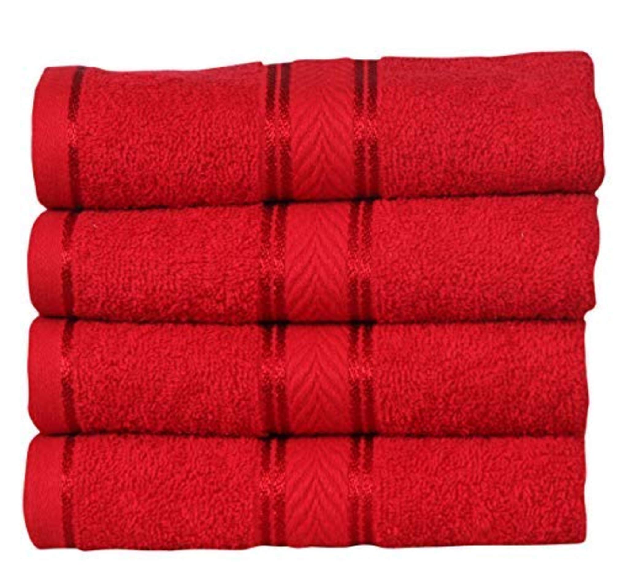 DIVINE OVERSEAS Premium Elegance 100% Cotton/Soft/Highly Absorbent / 450 GSM / (Pack of 4 Hand Towel Set, Festive Red)