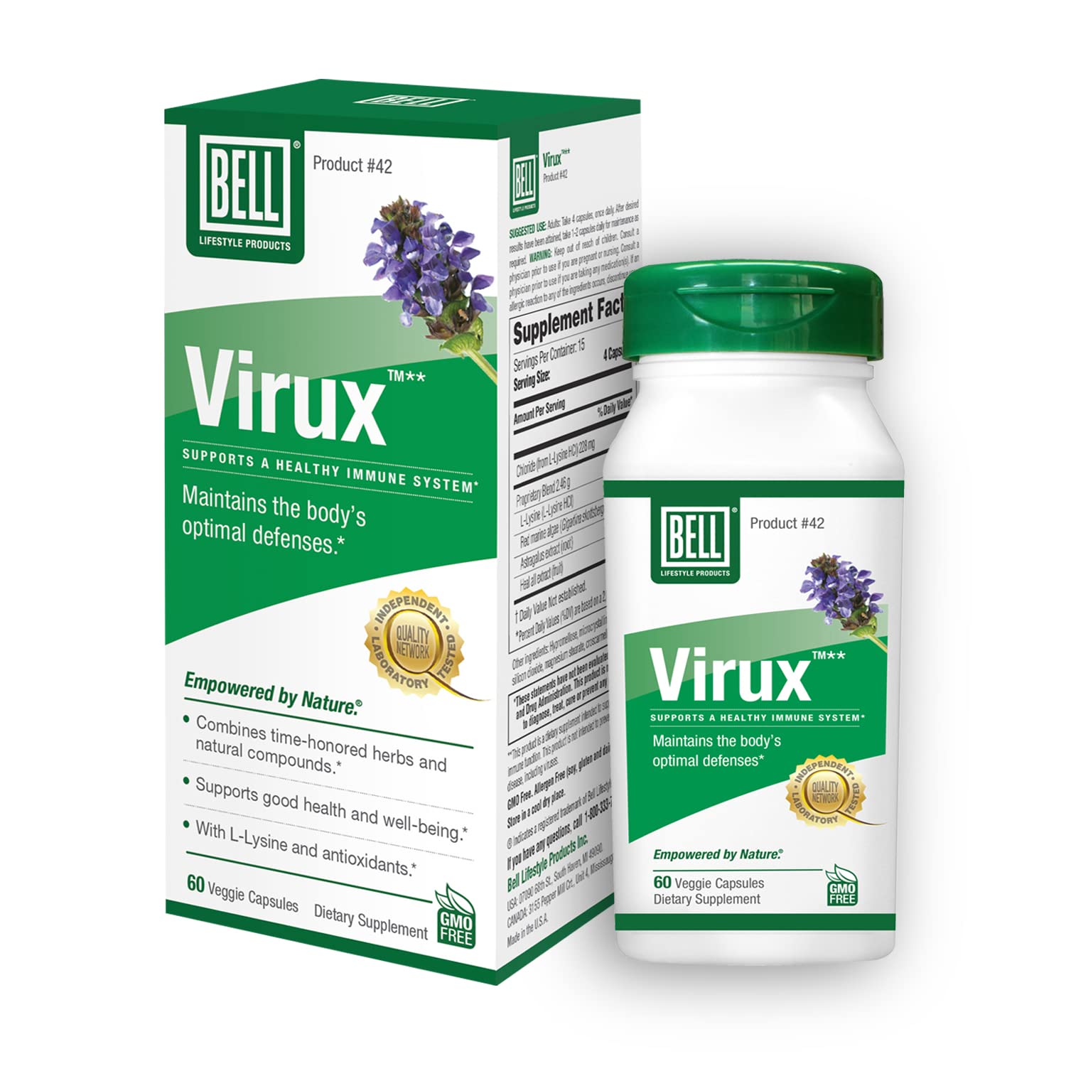 Bell Virux™ L Lysine and Red Marine - Natural Herbal Blend, Unique Supplement to Boost The Immune System- Lysine 1000mg Capsules