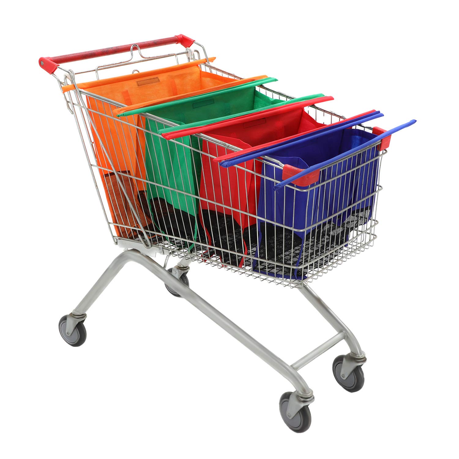 YORKING Reusable Trolley Shopping Bags, 4PCS Folding Supermarket Trolleys Packet in Orange Green Red Blue